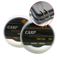 Ligne de pêche à la carpe tressée souple camouflage marron 20m, matériel de pêche à la carpe, ligne de liaison non enduite 15LB 20LB 25LB