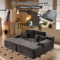 Canapé modulaire moderne surdimensionné en velours côtelé, compressé sous vide, sans structure, avec double chaise longue convertible, rembourré pour villa