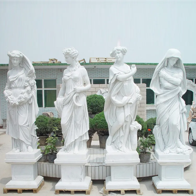 Statua delle signore di quattro stagioni di marmo bianco a grandezza naturale di vendita calda bella