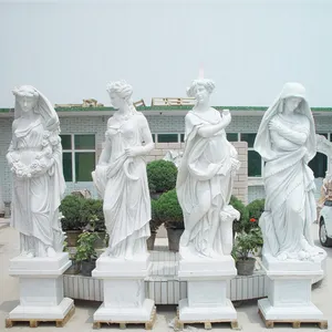 Venda quente bonita vida tamanho mármore branco quatro estações senhoras estátua