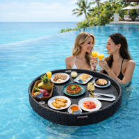 Panier flottant rond en rotin pour le petit-déjeuner, plateau flottant pour la piscine, pour dîner en plein air, hôtel, bord de piscine, plateau pour le thé de l'après-midi