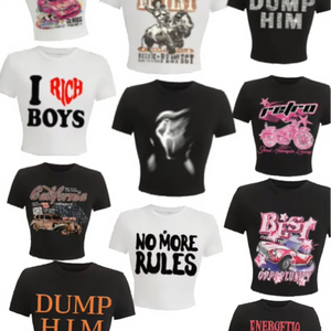 T-shirt court décontracté <span class=keywords><strong>moulant</strong></span> à col ras du cou imprimé à manches courtes pour <span class=keywords><strong>femme</strong></span> CUTENOVA Z912TP, style Y2K en tissu tricoté - Product Image 3