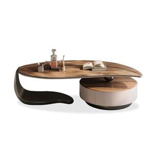 Table console élégante en noyer avec tiroir de rangement, pieds en fer noir écologiques, meubles de salon modernes en bois - Product Image 1