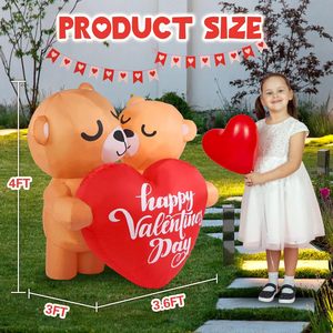 Ours gonflables de 1,20 m pour la Saint-Valentin, couple s'embrassant, avec cœur lumineux LED Joyeux Saint-Valentin, décoration extérieure pour jardin - Product Image 2
