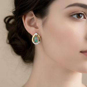 95 Silver 18K Gold Plated <b>Opal</b> Stud <b>Earrings</b> with Round Brilliant Moissanite Bezel Setting Water Drop Shape Party Gift - Product Image 1