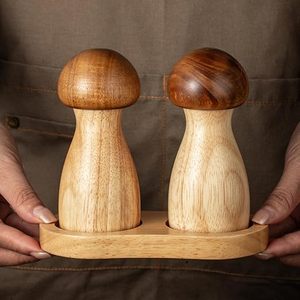 Wood Salt & <b>Pepper</b> Mills with Push Pull Mechanism Refillable Manual Mill Set on Wooden Base Eco-Friendly Box Packaging - Product Image 1