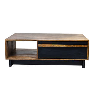 Mesa de Centro Oxberg de Madera Maciza Negra y Natural con Cajón y Estante Abierto - Product Image 1