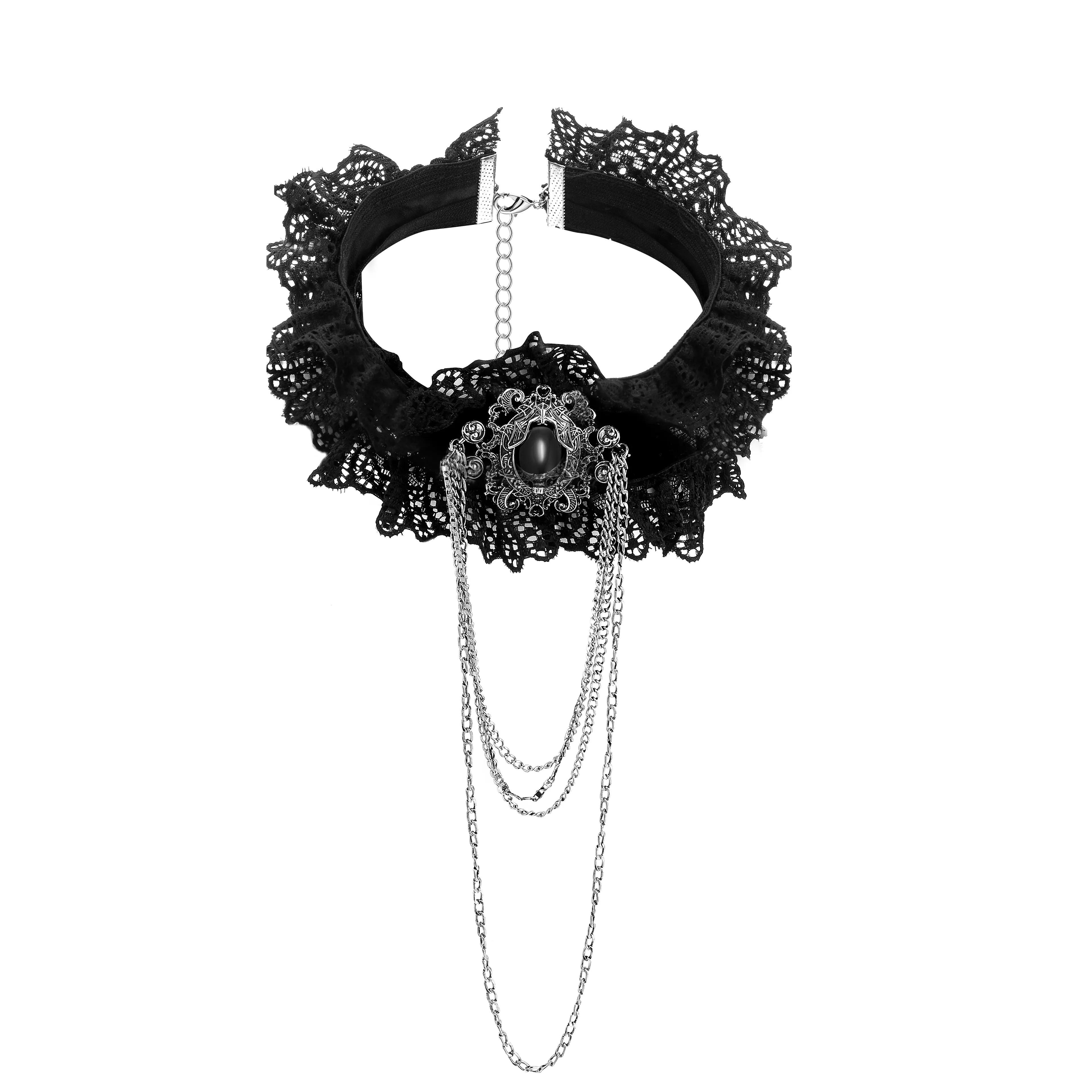 Kustom gaya Gotik batu hitam renda seksi kalung Choker antik Victoria wanita Steampunk Halloween perhiasan grosir