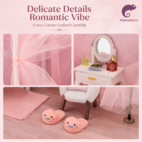 Hamaileon Kit de Chambre Miniature Rose Élégante en Bois, Puzzle 3D avec Lumière LED Chaude, Décoration Romantique pour Chambre à Coucher, Cadeau Maison Miniature