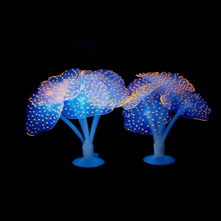 Planta de coral artificial de silicona brillante para decoración de peceras, adorno de acuario