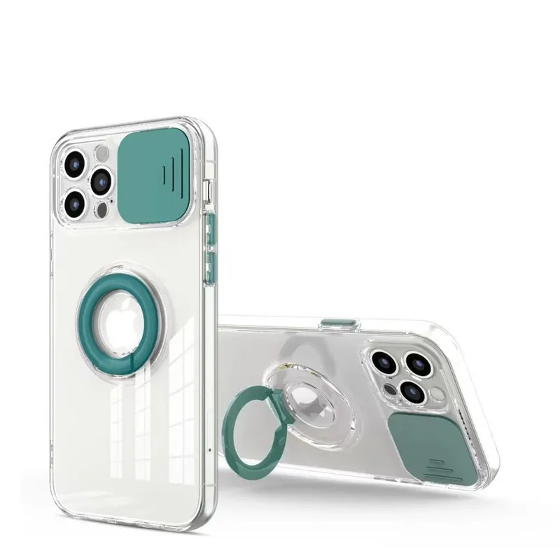 Coque transparente avec anneau de doigt pour iPhone, étui de protection pour objectif de caméra pour téléphone portable, Mini coque arrière pour iPhone 13 Pro Max, 13