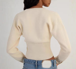 Nuovi abiti femminili alla moda t-shirt Streetwear manica lunga o collo sottile con bottone Top corto da donna a coste in maglia <span class=keywords><strong>Cardigan</strong></span> - Product Image 2