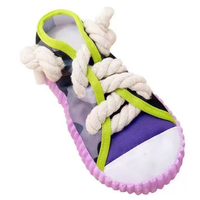 Jouet pour chien en forme de chaussure en toile et corde de coton TPR à bords ondulés, avec son froissement intégré, accessoire interactif d'entraînement pour la vente en gros