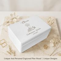 Boîte cadeau rectangulaire personnalisée en bois de pin blanc gravé Creative Deco, souvenir de communion et de confirmation