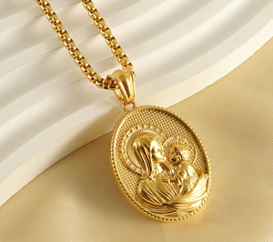 레트로 18K PVD 골드 도금 스테인리스 스틸 오벌 3D 비즈 체인 펜던트 목걸이 (여성용/남성용) - Product Image 4