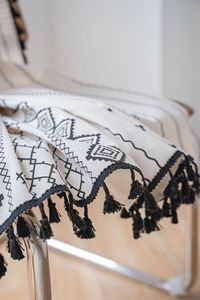 Stile bohémien nero bianco geometrico stampato bovindo <span class=keywords><strong>tende</strong></span> di nuovo Design di cotone Grommet di <span class=keywords><strong>lino</strong></span> <span class=keywords><strong>con</strong></span> nappe legate indietro intrecciate - Product Image 6