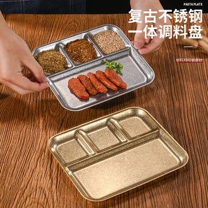 Bandeja de Condimentos Retro de Acero Inoxidable 304 con Múltiples Compartimentos, Plato para Salsas de Barbacoa, Plato para Aperitivos, para Uso en Hoteles, Cafeterías y Salones de Té - Product Image 1