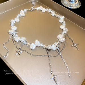 قلادات ذهبية اللون Kpop عتيقة للنساء قلادة قوطية على شكل قلب زركون متقاطع مع شرابة مجوهرات قلادة عنق - Product Image 5