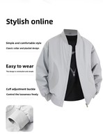Blouson bomber à col baseball 100% polyester léger, veste décontractée streetwear avec fermeture éclair