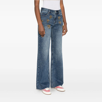 Jeans droits pour femmes en denim bleu classique à taille haute, respirant, style streetwear, couleur personnalisée, strass, OEM/ODM