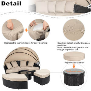 سرير نهاري مستدير من الخيزران الهندي للاستلقاء تحت الشمس في الهواء الطلق مع مظلة أثاث فناء شاطئ سرير شمس أريكة مستديرة من الخيزران الهندي بجانب المسبح - Product Image 5