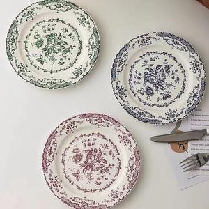 Plato de Cerámica para Cena de 8 Pulgadas con Patrón Floral Vintage <span class=keywords><strong>Inglés</strong></span>, Tres Colores, Plato de Cerámica - Product Image 1