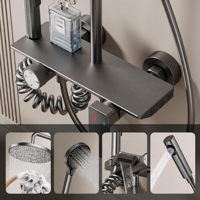 Mitigeur de douche thermostatique 4 fonctions à poignée unique, barre coulissante, ensemble de douche mural de luxe pour salle de bain, jet pluie, finition brossée, idéal pour hôtel