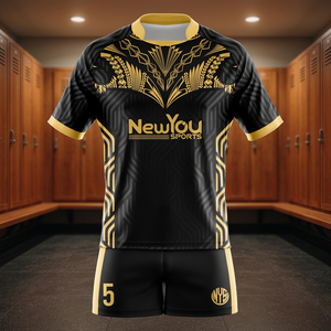 ชุดเสื้อฟุตบอล NewYou Sports สีดำทอง ลายเรขาคณิต แบบซับลิเมชั่น แขนสั้น ระบายอากาศได้ดี ผลิตจากผ้าสแปนเด็กซ์/โพลีเอสเตอร์ - Product Image 3