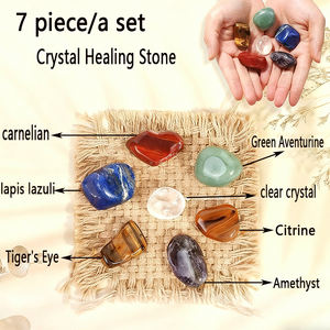 7 buah kristal alami batu bergulir Yoga kristal kuarsa anyaman tangan tas jaring liontin Set kalung grosir - Product Image 2