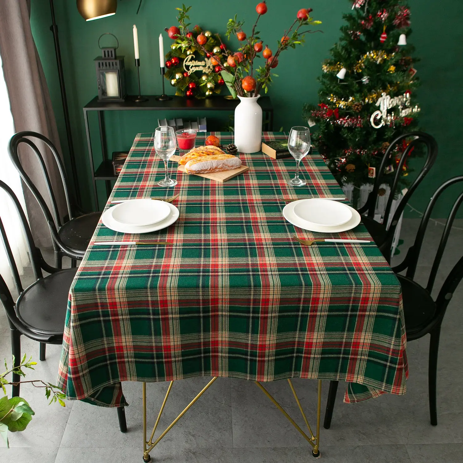Manteles a cuadros de lino y algodón, mantel rectangular lavable, Gingham, cubierta de mesa de Picnic, mantel de Navidad