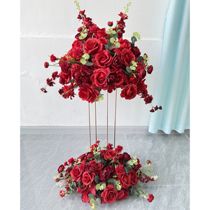 Customization <b>Artificial</b> Flower Ball Table Centerpieces Larkspur Red Rose Mixed Burgundy Floral Arrangement Wedding Decoration - Product Image 3