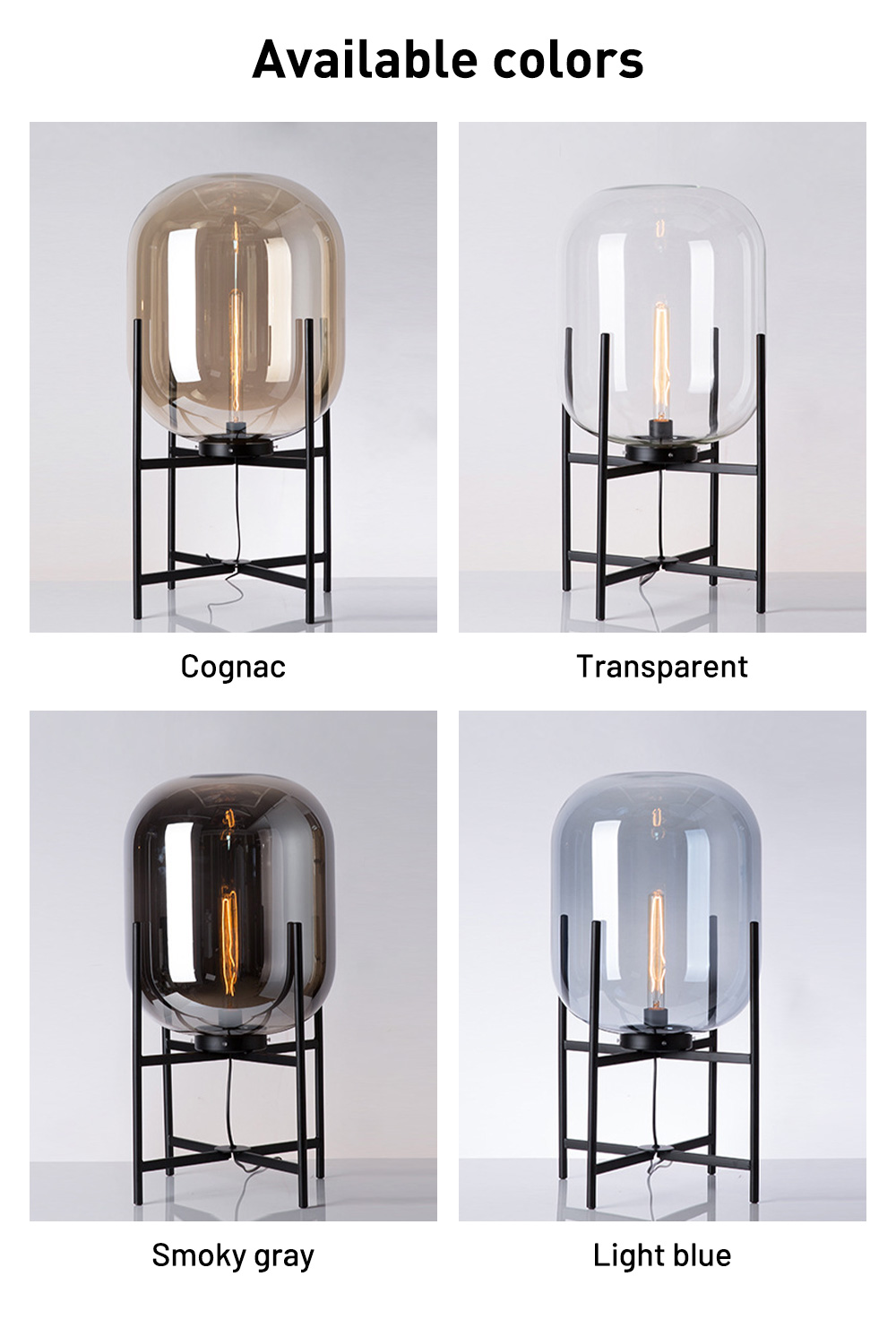 Nordic Standing Lamps Living Room Bedroom Glass Design Smoky Gray Light Blue Transparent led Floor Lamps