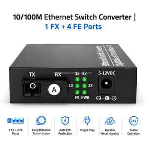 Convertisseur de média fibre optique 100 Mbps 4FE+1FX 1 port fibre 4 ports Ethernet RJ45 Alimentation externe DC5V 1A - Product Image 2