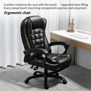 Silla Ejecutiva de Oficina de Cuero Negro con Base de Acero y Ruedas, con Esponja de Espuma de Alta Elasticidad, Muebles de Oficina para Oficina Corporativa - Product Image 3