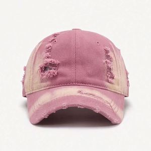 หมวกเบสบอลแบบวินเทจขอบดิบ แต่งลายขาดๆ สั่งทำโลโก้ได้ ขายส่ง สำหรับผู้หญิง - Product Image 1