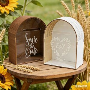 Boîte cadeau transfrontalière en bois pour cartes de vœux de mariage, boîte aux lettres de mariage créative en forme d'arche, décoration de fête. - Product Image 1