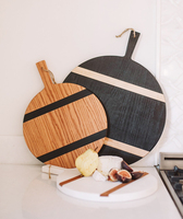 Nouveau Style rond en bois de chêne et marbre noir plateau de charcuterie planche à découper au fromage avec poignée plateau de service pour décor de mariage