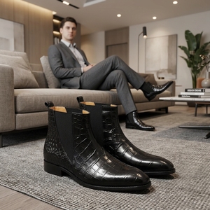 Botas <span class=keywords><strong>Chelsea</strong></span> Clásicas de Lujo Personalizadas para <span class=keywords><strong>Hombre</strong></span>, Botas de Cuero Genuino de Moda con Tobillo Alto, Antideslizantes, Transpirables, <span class=keywords><strong>Zapatos</strong></span> de Vestir de Cuero - Product Image 3
