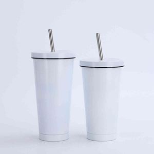 Stainless Steel Tumbler With Straw Vacuum Insulated Travel <b>Cup</b> Minimalist Design Straight Shape For Adults - Product Image 6