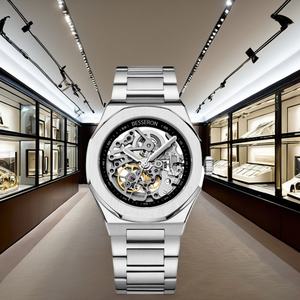 Reloj de Moda para Hombre de 41 mm, Plateado y Negro, de Acero Inoxidable, Esqueleto, Tourbillon, Resistente al Agua, Automático, Luminoso, Mecánico, con Puntero de Cristal - Product Image 2