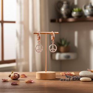 Pendientes colgantes chapados en oro rosa de diseño de la paz, joyería de plata de ley 925 hecha a mano turca, venta al por mayor - Product Image 3