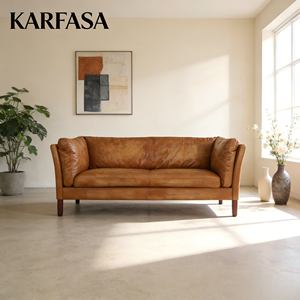 Divano Angolare a Tre Posti in Vera Pelle, Stile Vintage Rustico, Personalizzabile nel Colore, per Soggiorno, Camera da Letto, Appartamento - Product Image 1