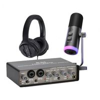 Mikrofon Monitor Studio Profesional, Headphone, Sound Card, Kit Mikrofon Kondensor untuk Bernyanyi di Rumah dan Siaran
