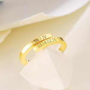 Anello inciso fai da te in argento 925 personalizzato, fascia ad anello aperta con regalo di compleanno creativo con lettere o nomi - Product Image 1