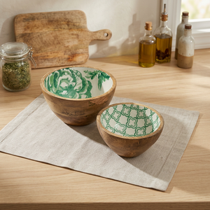 Bols en bois faits à la main avec un motif floral vert, style chinois traditionnel, bol de service pour la nourriture, idéal pour offrir en cadeau - Product Image 3