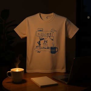 Camiseta Nocturnal Coffee con estampado azul crema, ropa promocional - Product Image 3
