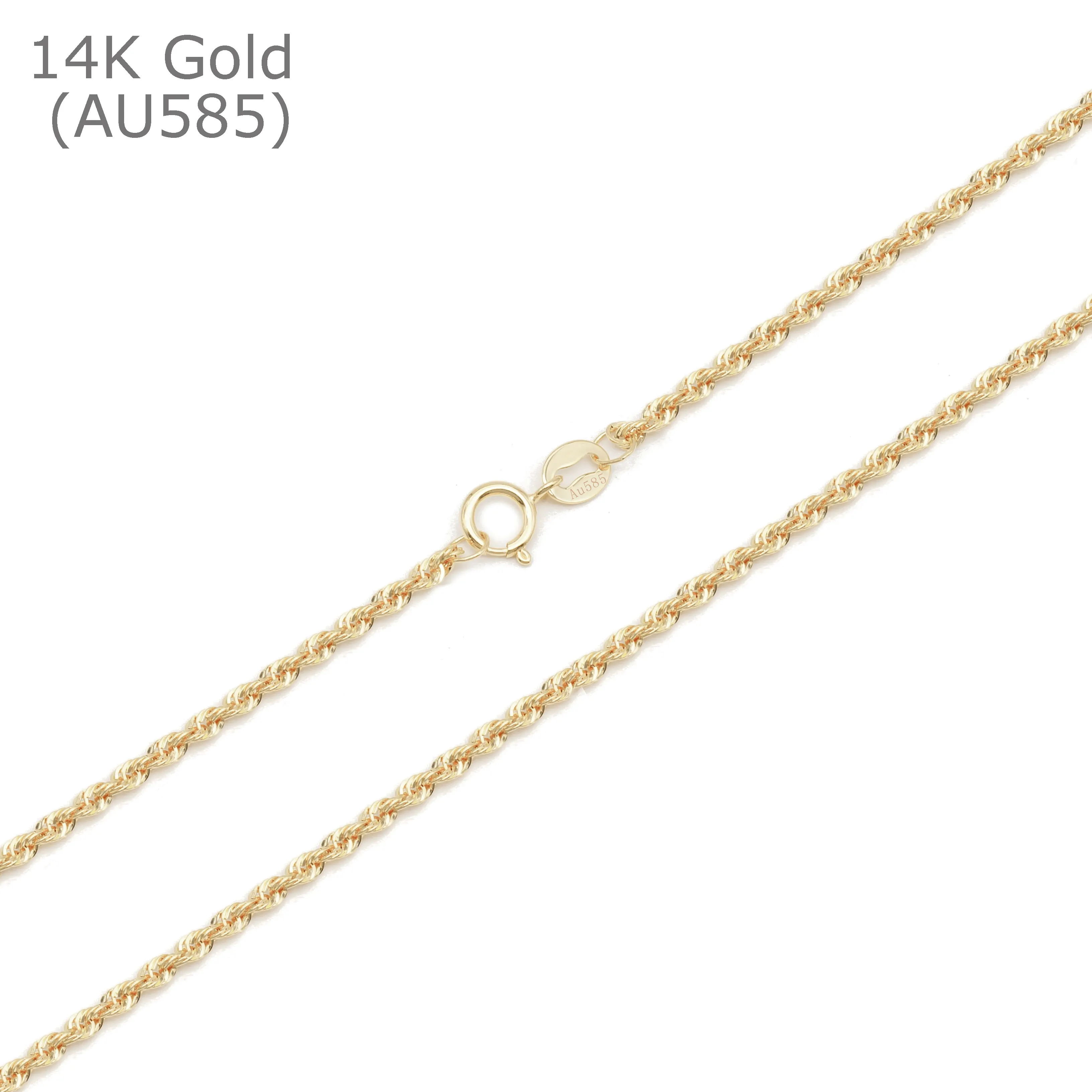 GP 1.5mm AU585 collana a catena in corda oro massiccio puro 14k oro rosa bianco catene di gioielli permanenti creazione di gioielli all'ingrosso