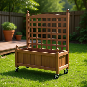 Jardinière surélevée en bois avec treillis arrière, pot de fleurs de jardin, style rustique extérieur D0100H7AXC2 - Product Image 2