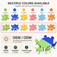Juego de Mesa y Sillas de Plástico Ecológico Moderno para Niños, 2 Mesas y 6 Sillas, Mesa de Actividades Hexagonal Verde y Azul para Jardín de Infancia y Preescolar