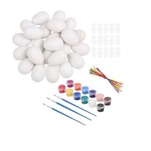 Set di Uova di Pasqua da Decorare, 96 Uova Bianche in Plastica con Ganci, Nastri, Pittura Tempera e 3 Pennelli per Decorazioni Pasquali - Product Image 1